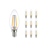 Multipack 10x Noxion Lucent LED E14 Kerze Fadenlampe Klar 2.5W 250lm - 827 Extra Warmweiß | Dimmbar - Ersatz für 25W