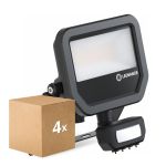 Multipack 4x Ledvance Led-Scheinwerfer Aluminium Schwarz 17W 2400lm 100D - 840 Kaltweiß | IP65 - Bewegungs- Und Lichtsensor - Symmetrisch